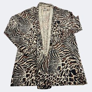 Neiman Marcus Cashmere Animal Print Cardigan L Luxe Drape Open Front Safari Glam